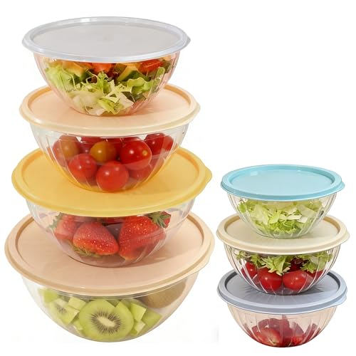 Set de 7 Tazones Plásticos con Tapa, Multicolor, para Ensalada
