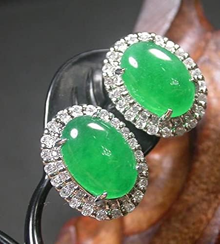 White Gold Plate Icy Green JADE Earrings Earring Cabochon Diamond Imitation 100446