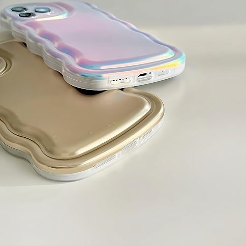 Wlz for iPhone 14 Pro Max Case Curly Wave Frame Cute Design, Iridescent Fluorescent Matte Fashion Phone Cases for Women Girls Luxury Rainbow Silicone Shockproof Soft TPU Bumper Protective Cover
