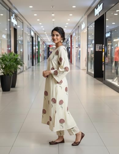 Image of GoSriKi Women's Rayon Viscose Printed Straight Kurta with Pant Set | Ethnic Kurta Pant Set for Women | Comfortable Daily Office & Casual Wear