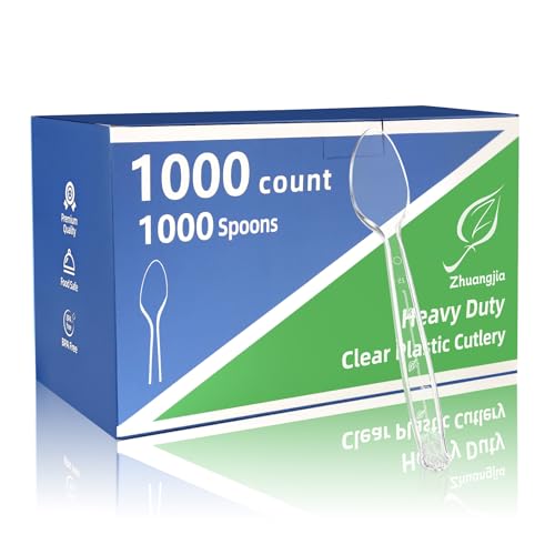 1000 Count Heavy Duty Clear Plastic Spoons Disposable BPA-Free Heat Resistant Durable Disposable Forks Bulk for Catering & Events - Plastic Spoons heavy duty for Party Supplies