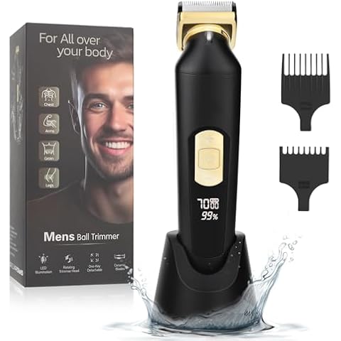 Lanumi Manscape Body Hair Trimmer for Men Electric Ball Trimmer Groin Groomer Wet Dry Public Shaver with LCD Display & Rechargeable Dock Cover