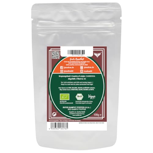 Azafran BIO Roter Kampot Pfeffer (Pfefferkörner ganz) Gourmetpfeffer 100g
