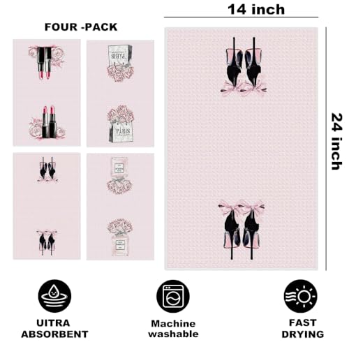 Image of Hanamiya Na 4 Pcs Pink Hand Towels, Perfume Bow Decor Reusable Dish Towels