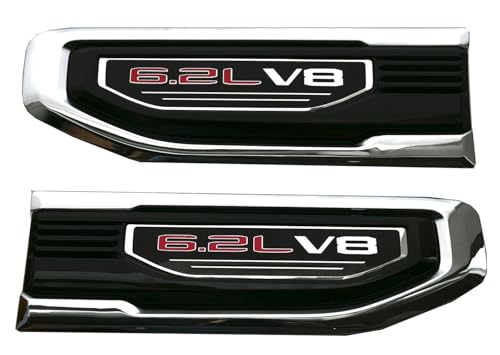 Image of Pair New 6.2L V8 Vent Emblems Kit 3D Driver Passenger Side Badge Compatible with 2019-2026 GMC Sierra GM 85160715 86532094 (6.2L V8-Chrome Red)