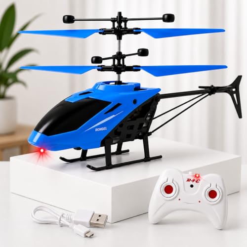 Image of Gravity Sensor Helicopter Toy for Boys with Safety Sensor, Indoor Palm Sensing, Rechargeable with LED Lights I Pack of 1 (Blue Colour)
