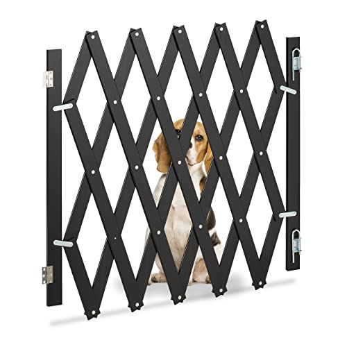 Cancelletto di Sicurezza per Cani Recinzione Allungabile Fino a 126 cm Alto 70-82 cm in bambù Nero 70 x 126 x 1.5 cm
