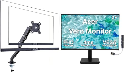 Image of Acer Vero 27 inch FHD LCD Monitor with 4ms Response Time, Anti-Glare, 250 nits Brightness, VESA Mount (100mm), Displayport, HDMI & Black Color w /DKZ Hub & ErgoFlexy Single Mount Arm