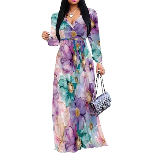 Image of PinkPatty Women's Long Sleeve Maxi Dress Plus Size Trendy Wedding Guest Dress with Pockets&Belt