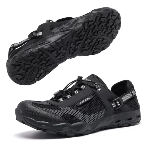 Men’s Amphibious Water Shoes - Summer Hiking Athletic Water Sandals Closed Toe Aqua Sneakers 9.5 Black