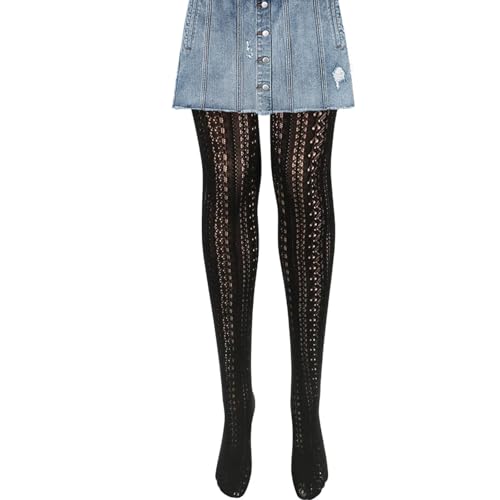 Lolita Strumpfhose, Damen Strumpfhose Schwarz, Vintage Spitze Blumen Strumpfhose Aushöhlen Gemusterte Strumpfhosen Trachten Strumpfhose Reizvoller Mode Pantyhose für Oktoberfest Fasching Mottoparty