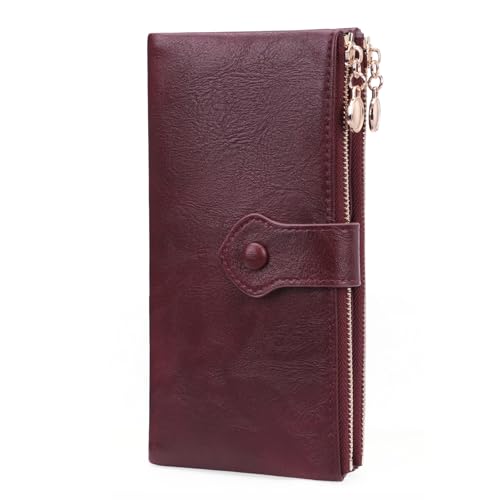 Image of GOIACII Wallet for Women Ladies Wallets Double Zippers Clutch Purse Red | Bifold Ladies Card Holder,Zipper Pockets,Ladies Wallets,Vintage Wallets for Women