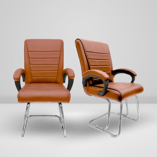 Image of activa Executive Office Visitor Chair | Ergonomic Relax Chair for Study, Home, Reception| Comfortable Cushioned Seat Back, Double Pipe Frame with Arm Rest Guest Seating (2, Brown, Regal)