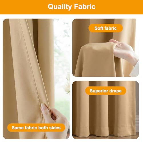 Image of hoeflife Room Divider Curtains Blackout Floor to Ceiling Curtain with Hook Wall Mount Sliding Door Curtains Ceiling Mount Extra Wide Curtain Wall Divider for Room Separation (Khaki, W180 x H84 Inch)