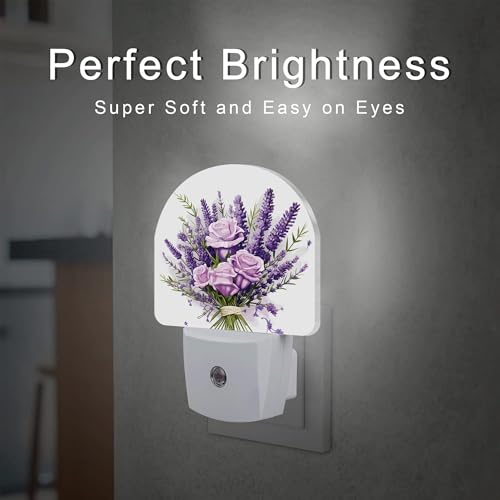 Image of Purple Lavender Louquet Night Light Plug into Wall,Watercolor Blooming Lavender Floral Dusk to Dawn Night Light Plug in,0.5w Energy Saving Sleep Friendly NightLight for Kids Boys Girls Home Decor