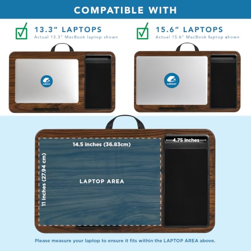 Image of LAPGEAR Home Office Lap Desk - Dark Espresso Woodgrain, Fits 15.6 inch Laptops | Built-In Mouse Pad & Phone Slot, Integrated Device Ledge, Dual-Bolster Microbead Cushion, Carry Handle