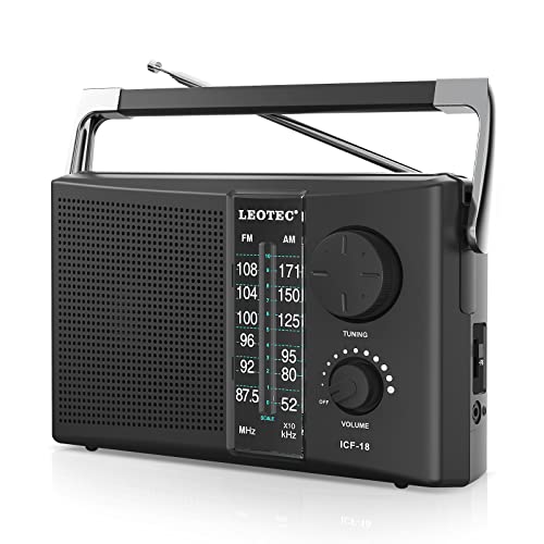 LEOTEC Portable AM FM Radio with Best Reception,Battery Operated or AC Power,Big Speaker,Large Tuning Knob,Clear Dial,Earphone Jack for Gift,Elder,Home by LEOTEC - Used condition - US$18.66
