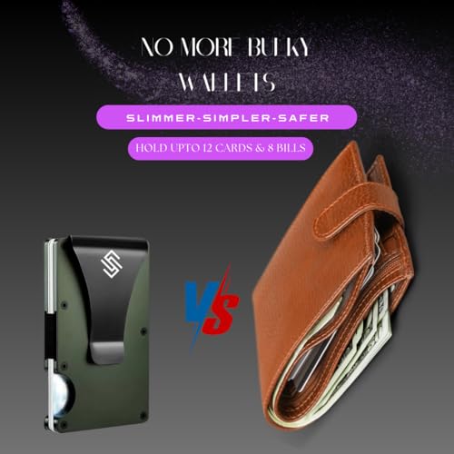 Generic Minimalist Slim Wallet for Men – Metal Front Pocket Wallets for Men - Thin Wallets for Men with RFID Blocking - Credit Card Holder with Aluminum Money Clip (Green)3
