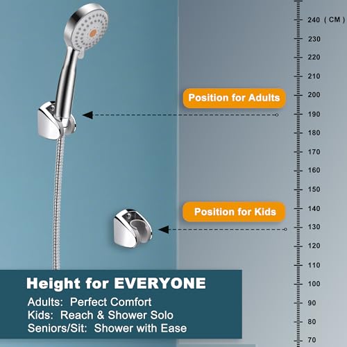 YOO.MEE On Wall Mount Shower Bracket for Handheld shower head, Height Adjustable Holder - Large Angle Adjustable to Meet any Space Bathroom- Chrome
