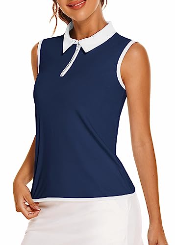 Image of COOrun Women's Golf Polo T Shirts Lightweight Moisture Wicking Sleeveless Shirt Quick Dry Zipper Tank Top