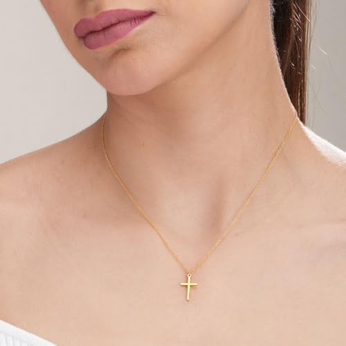 Image of PALMONAS 18k Gold Plated Golden Cross Necklace for Women - Gift for Girls & Women | Waterproof & Anti-Tarnish Necklace