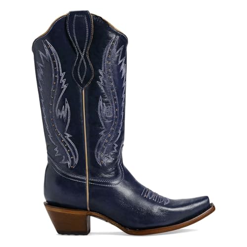 Women's Vintage Embroidered Rivet Block Heel Cowgirl Mid Calf Western Boots Fashion Studded Square Toe Pull On Chunky Heel Cowboy Knee High Boots for Women3