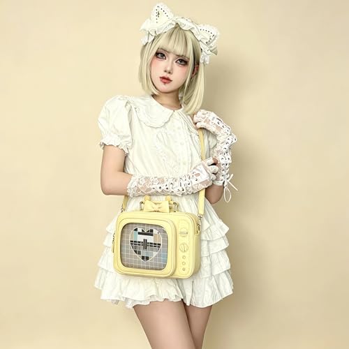 Image of Women TV Shape Ita Bag Shoulder Bag Ita Backpack Fun female Clear Window Anime Pins Display Purse (yellow)
