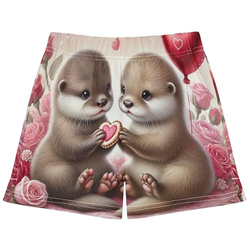 Girls Athletic Lounge Shorts Cute Otter Animal Print Sleep Pajama Shorts Youth Summer Comfy Activewear, X-Small