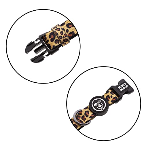 SUPER DOGGY Hundehalsband Nylon Verstellbar - für Kleine, Mittel & Große Hunde - Halsband Hund Katze Welpe - Verstellbares, Weich & Komfort - zum Wandern oder Radfahren (Leopard, (S (25-40cm))