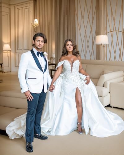 Xyiveaf Luxury Beaded Crystals Wedding Dress with Train Single Off Shoulder Beaded Bridal Wedding Gowns with Slit4