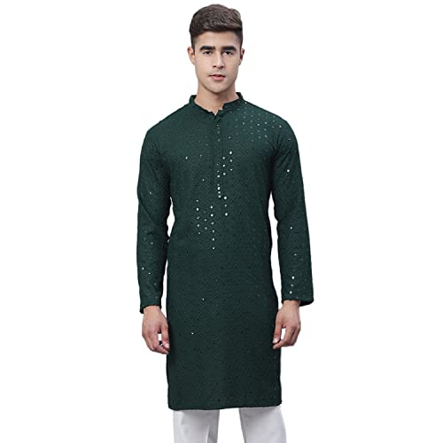 Image of SOJANYA (Since 1958 Men's Pure Cotton Sequined Embroidred Kurta - Perfect for Festivals & Functions