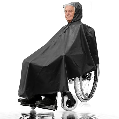 Hengrongshen Reflektierender Hochglanz Rollstuhl Regenponcho Behinderten Regenmantel Roller Regenmantel Wasserdichter Rollstuhl-Regenmantel Geeignet für Männer und Frauen (Schwarz)