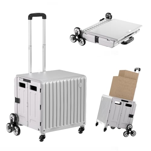 TODAYGO Foldable Utility Cart Stair Climber Wheeled, Collapsible Rolling Crate with Telescoping Handle, Heavy Duty Handcart Used as Seat, Tool Cart, for Teachers, School, Shopping, Home