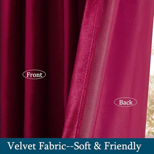 Image of PRIMROSE Red Curtains 102 inch for Living Room Velvet Drapes Blackout Rod Pocket Back Tab Window Treatment Semi Room Darkening Decor Curtains for Bedroom Set of 2 Panels