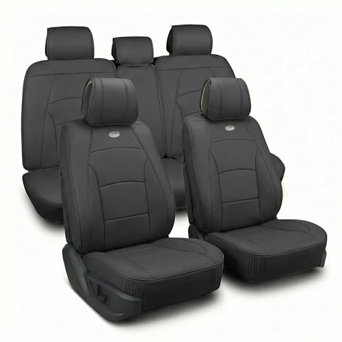 Image of FH Group Ultra Comfort Highest Grade Faux Leather Full Set Car Seat Cushions- Universal Fit for Cars Trucks & SUVs (Solid Black)