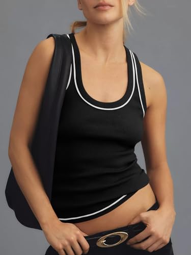 Tankaneo Womens Summer Ribbed Tank Top Casual Ringer Scoop Neck Sleeveless Knit Fitted Tops Going Out Tee Shirts4