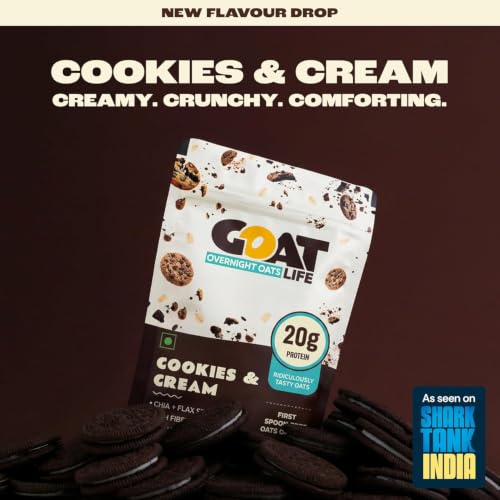 Image of GOAT Life Overnight Oats | 20g Protein | High Fibre | Nutrient-Rich | No Sugar | Gluten-Free & Vegan | Supports Weight Management & Muscle Recovery | Instant Breakfast (Cookies & Cream, Pack of 7)