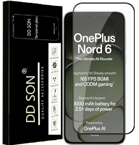 Image of DD SON Premium HD+ Tempered Glass Screen Protector Guard Compatible For Oneplus Nord 6 5G (6.78 Inch, Pack of 1) Edge to Edge Coverage With Easy installation kit for Smartphone