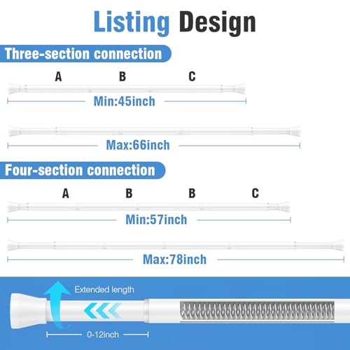 Image of AIZESI Tension Curtain Rod for Windows 45 to 77 Inch, Adjustable Expandable Spring Curtain Rods No Drilling, Non Slip Curtain Rod for Bedroom Doorway Closet Door, White