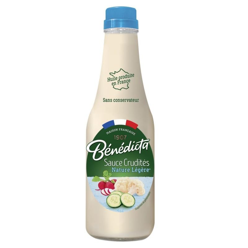 Sauce Crudités Nature Légère BENEDICTA - Flacon Verre 745g | Préparation Savoureuse de Légumes | Vinaigrettes et Condiments Gourmands | Ingrédients - Le Lot De 3