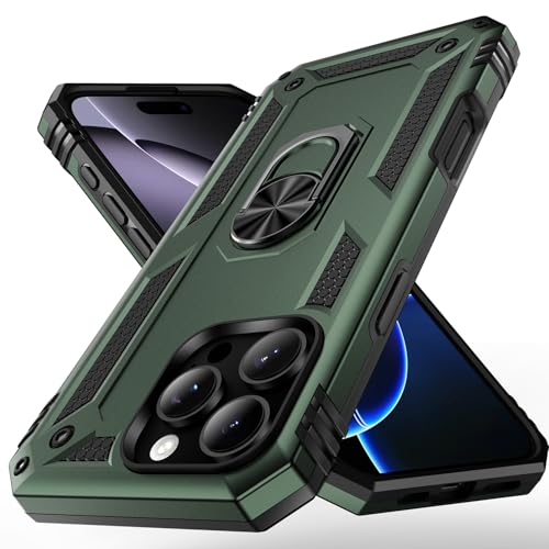 Korecase Military Phone Case for iPhone 16 Pro with Stand Ring,Full Body Shockproof Armor Heavy Duty Rugged Protection for iPhone 16Pro Phone Case Green