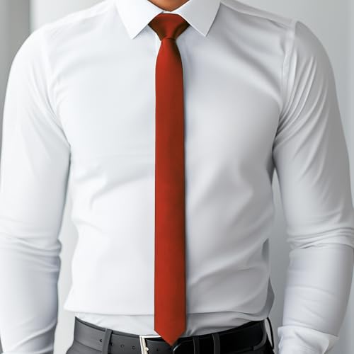 Image of Rust Skinny Tie Men Women 2 inch (5CM) Slim Necktie Solid Thin Ties Formal