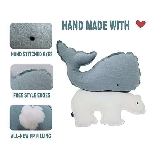 Marble Empire Whale Pillow Linen, Blue Whale Throw Pillows with Free Style Edge,Coastal Ocean Decorative Pillow for Couch Sofa (18.5 inch) - Image 3