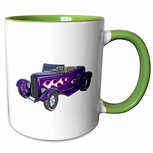 3dRose 1932 Purple Roadster with Flame 11oz Two-Tone Green Mug