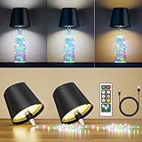 Wireless Bottle Lamp with Remote & Timer, Cordless Table Lamp with RGB String Lights, Rechargeable Touch Lamps with Dimmable & 3 Color Temps,Wine Bottle Light for Bedroom,Bar,Party,Gift(2 Pack)