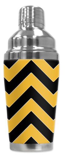 Mugzie brand Cocktail Shaker with Insulated Wetsuit Cover - Pittsburgh Football Colors Chevron