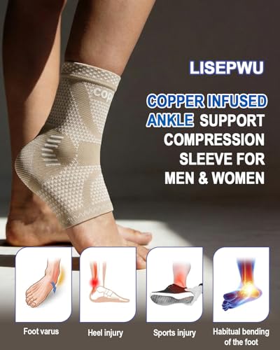 Image of LISEPWU Copper Ankle Brace, Copper Infused Ankle Support Compression Sleeve for Men & Women, for Foot Pain Relief, Sprained Recovery, Achilles Tendonitis, Daytime or Night Use(Skin White XL)