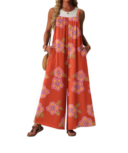 Lepunuo Floral Womens Casual Jumpsuits Summer Wide Leg Overalls