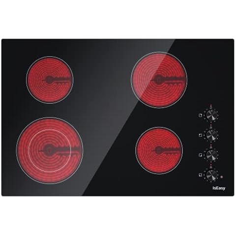 IsEasy 30-Inch Electric Cooktop, 4 Burner Built-In Ceramic Stove, Black Satin Glass with Knob Controls, 11 Power Levels, 220-240V (30 Inch Cooktop Knob) Cover
