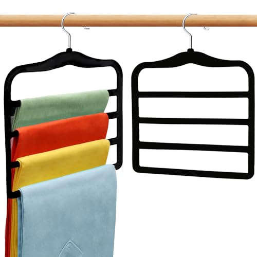 Closet Organizers and Storage, 2 Pack Pants-Hanger-Space-Saving, Velvet Clothes Organization Jeans Trousers Scarf Hangers for Pant-Rack, College-Dorm-Room Essentials for Students Girls Boys Guys